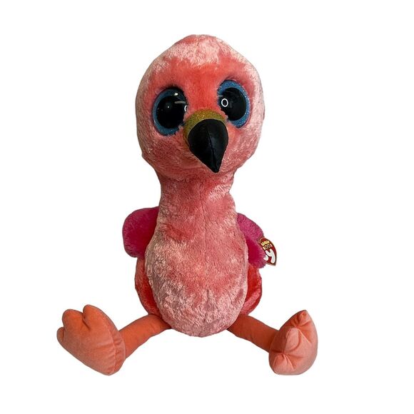 Ty Beanie Boo Gilda Pink Flamingo, Large Blue Eyes, TySilk Pink, 24"‎ Tall Baby - Picture 1 of 16